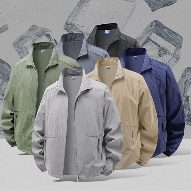 Cross-Border Sun Protection Clothing for Men, New Fishing Skin Clothing, Light and Cool Stand-Up Collar Breathable Windbreaker, Youth Sun Protection Clothing