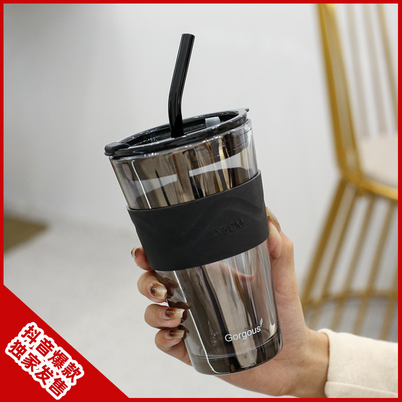 北極光吸管玻璃杯輕奢ins奶茶杯隨手禮早餐咖啡杯開業禮品杯批發