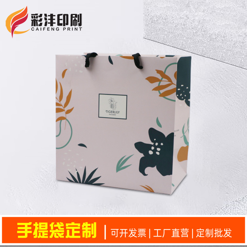 加厚彩色白卡纸手提袋 服装店购物袋蛋糕花束礼品手提袋印刷logo