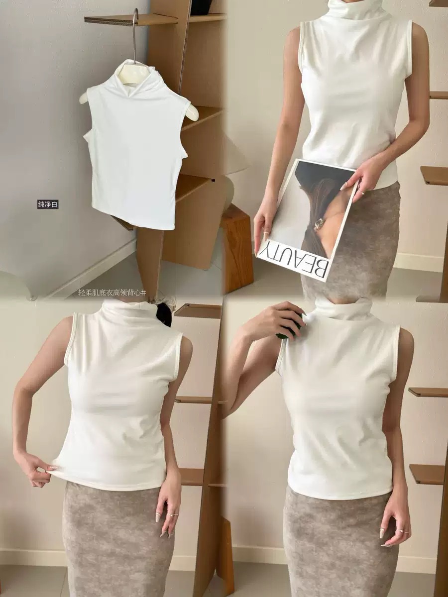 Chaqueta inferior suave de cuello alto chaleco de mujer de color sólido doblado suave pegajoso universal terciopelo delgado calentamiento cómodo camisa de base superior image 10