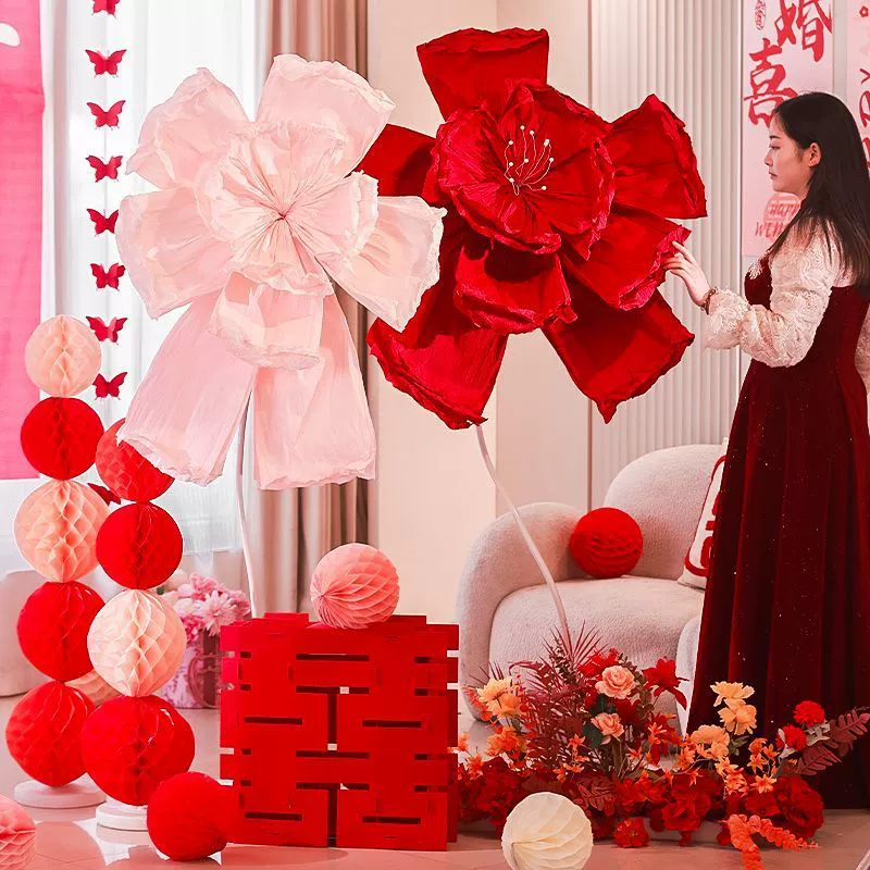 Свадебные оверсайз бумажные воздушные змеи, цветочные украшения, свадебный новый халат в стиле шинуазри, фотофон, расстановка свадебной комнаты, декоративные цветы из креповой бумаги