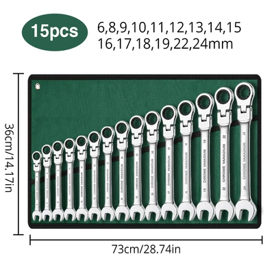 Mühərrik tənzimləmə alətləri – head, 72-tooth quick dual-use open-end - 15pcs-green-cloth-bags