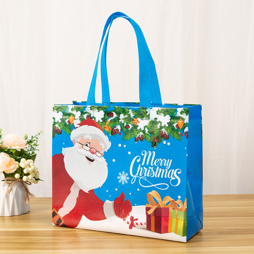 Amazon Christmas Tote Bag Customized Cartoon Santa Claus Snowman Laminated Non-Woven Gift Bag