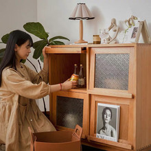 北欧实木餐边柜客厅电视边柜储物收纳置物柜多功能玻璃杂志书柜