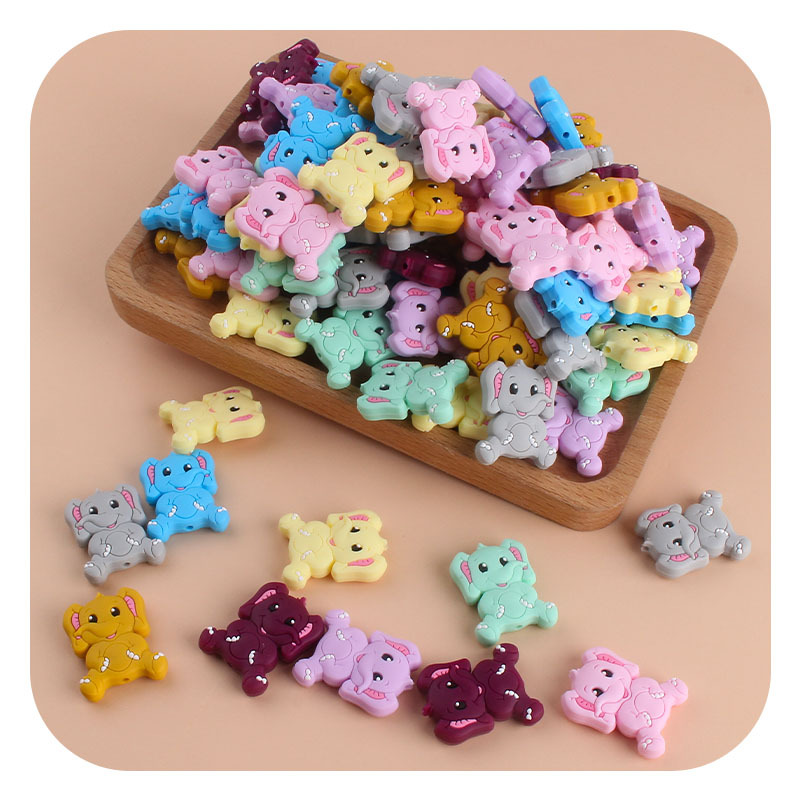 Creativo DIY bebé suministros de dibujos animados elefante cuentas de silicona juguete mordedor bebé molar chupete cadena pulsera Accesorios