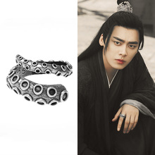千叶新款李易峰同款戒指复古泰银章鱼触手可调节指环男女国潮时尚
