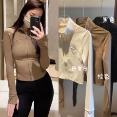 運動外套 短款修身 lulu 同款裸感瑜伽健身外套修身高彈上衣外穿