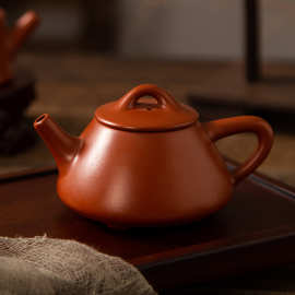 朱泥茶壶紫砂壶原矿石瓢手工泡茶壶橘皮喝茶壶大红袍单壶可代发
