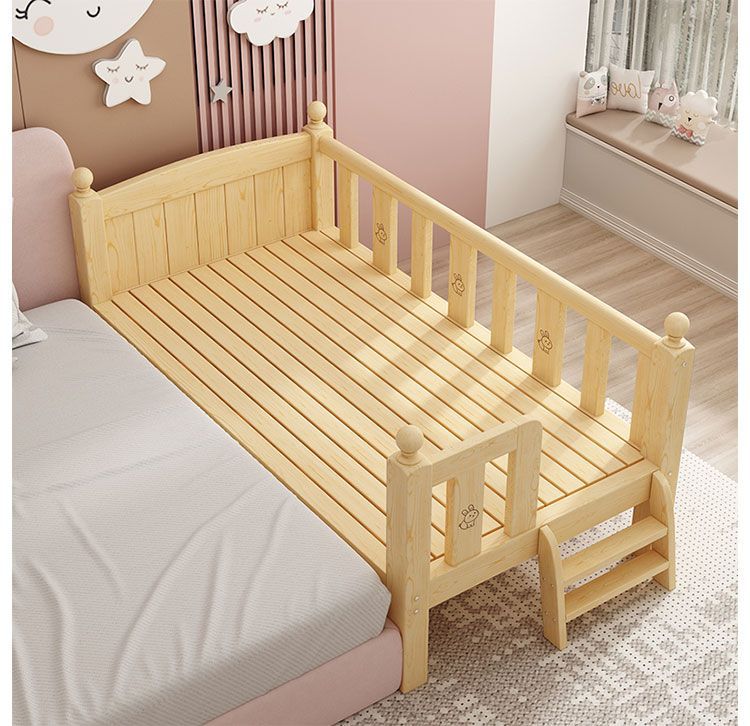 Solid Wood Children's Bed, Baby Crib, Extra Wide Bed for Girls, Single Bed for Boys, Bedside Cot with Guardrail, Wholesale