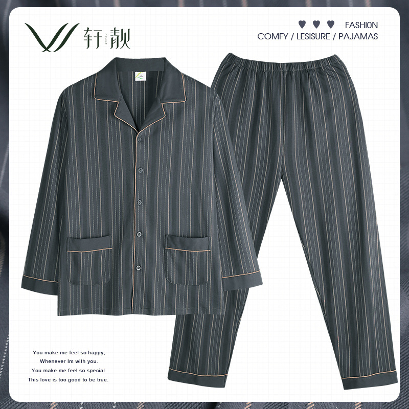 Pijamas hombres primavera y otoño 100% algodón de manga larga a rayas ropa para el hogar de los hombres Otoño e Invierno primavera traje de talla grande