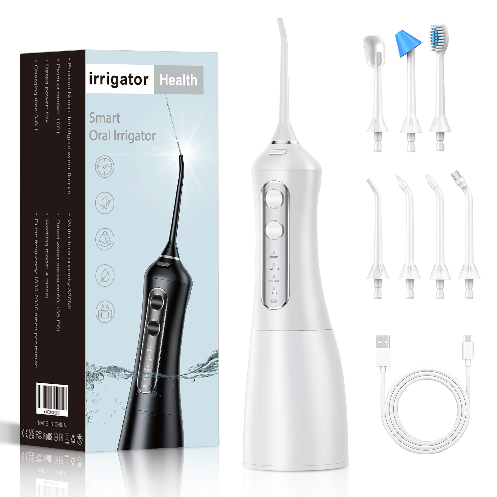 Combo de hilo dental, irrigador bucal y cepillo de dientes eléctrico personalizado de fábrica, nuevo modelo transfronterizo 1001+310A, paquete combinado.