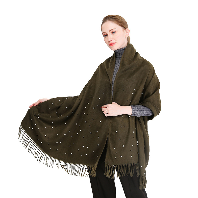 Vente chaude nouvelle automne et hiver couleur unie cheveux épineux clou perle châle en Europe et en Amérique, écharpe femme gland chaud épaissi_voghion.com