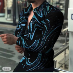 2025外国貿易アマゾン速売通男性シャツファッションカジュアル3dプリントトレンドのロングタイプ
