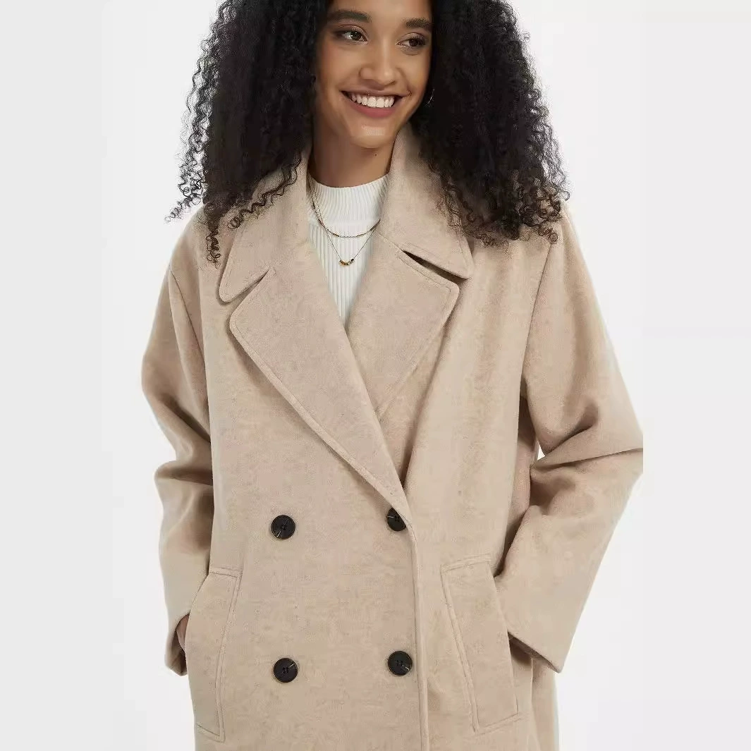 Трансграничная женская оптовая продажа в европейском и американском стиле мода свободная двубортная шерстяная куртка темпераментная пригородная повседневная шерстяная куртка осень-зима