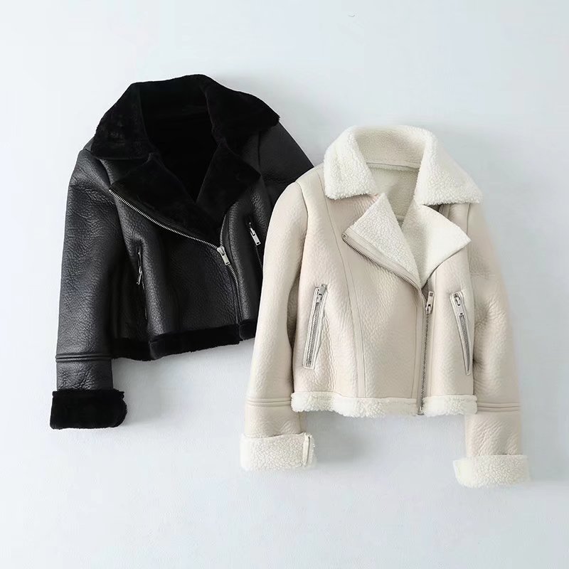 Y2K 2024 Fréijoer Hierscht Neit Produkt Dammemoud Street Style Casual Kuerzmantel mat Pelz a Lieder M2_voghion.com