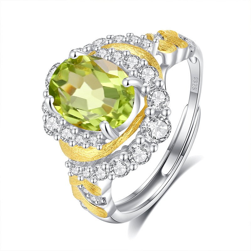 Diseño creativo Anillo de mástil natural S925 Anillo sin color de plata esterlina Mujer Comercio exterior Transmisión en vivo Enchapado explosivo Segmentación de color