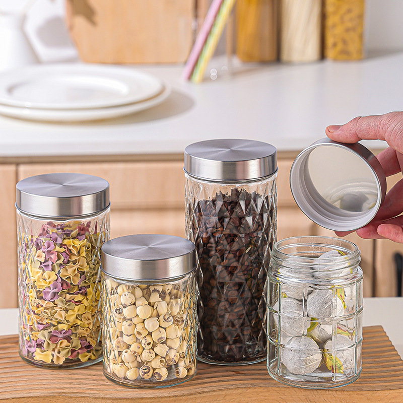 Botella de vidrio sellada, botella de alimentos, vinos encurtidos, macetas de encurtidos, miel, botella vacía, granos, granos, granos, macetas de almacenamiento