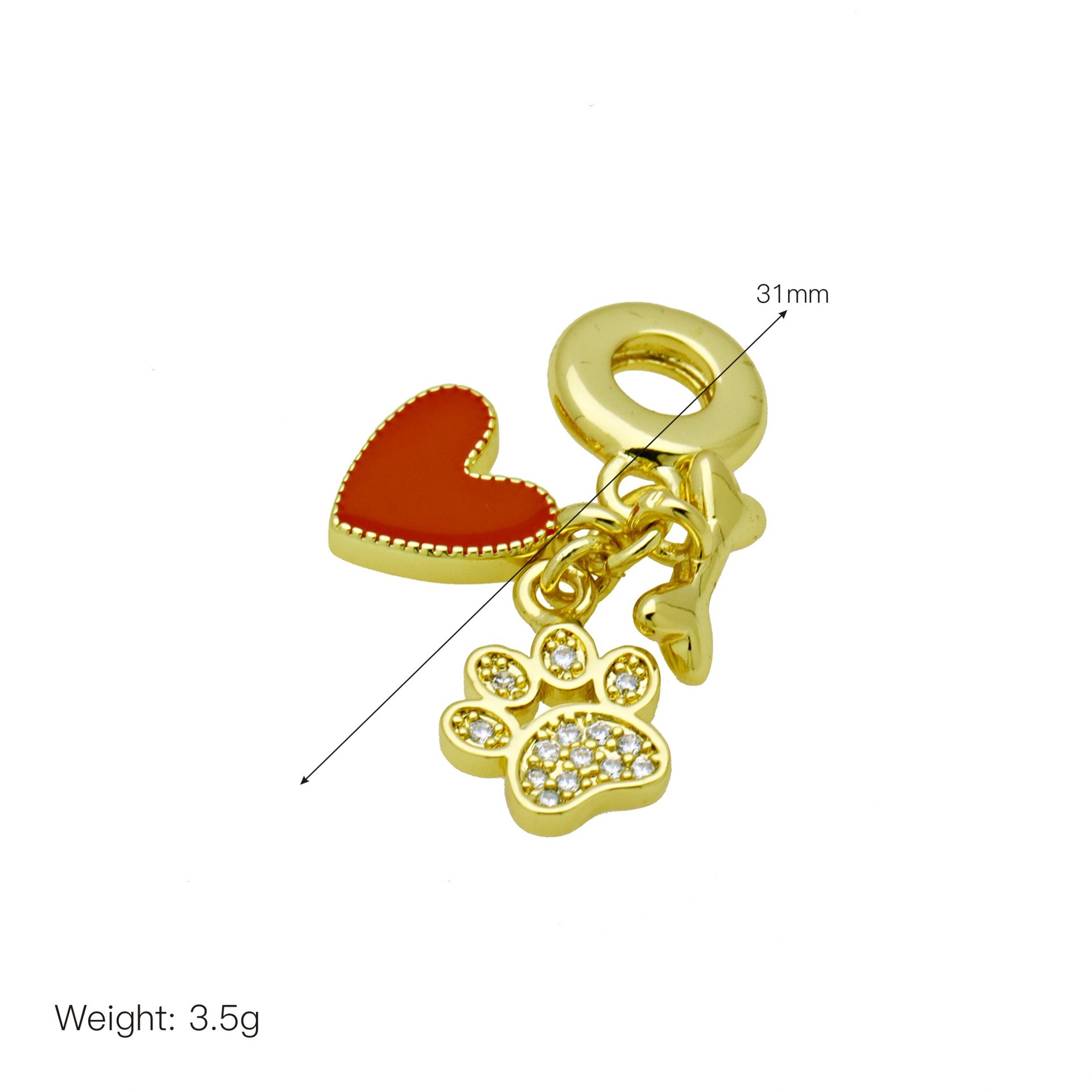 Enamel, Inlay Design 1 Piece 31mm Copper Zircon Paw Print Heart Shape Unforgettable Pendant