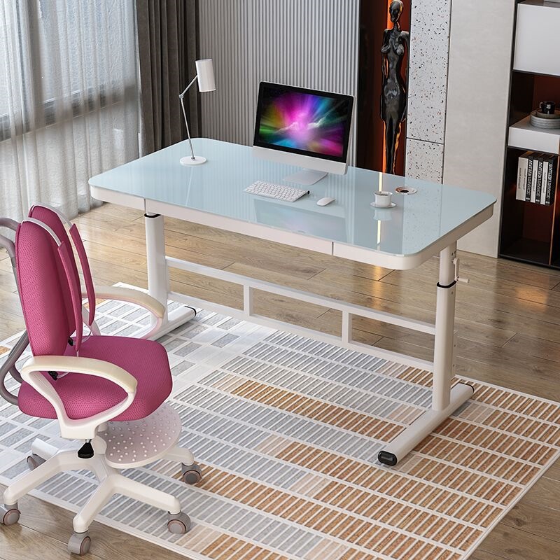 Computer desk with adjustable height for home use, bedroom gaming desk, e-sports desk, work desk, hand-cranked adjustable desk with drawers, writing desk