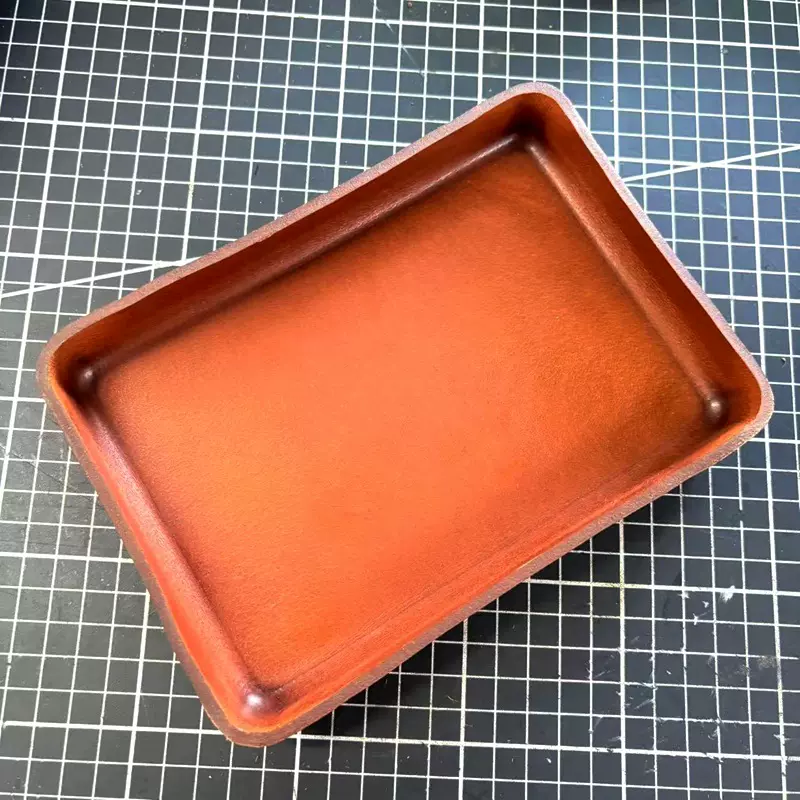 文玩收纳盘手工定型加厚牛皮盘直边置物盘玄关桌面皮盘代客拖盘