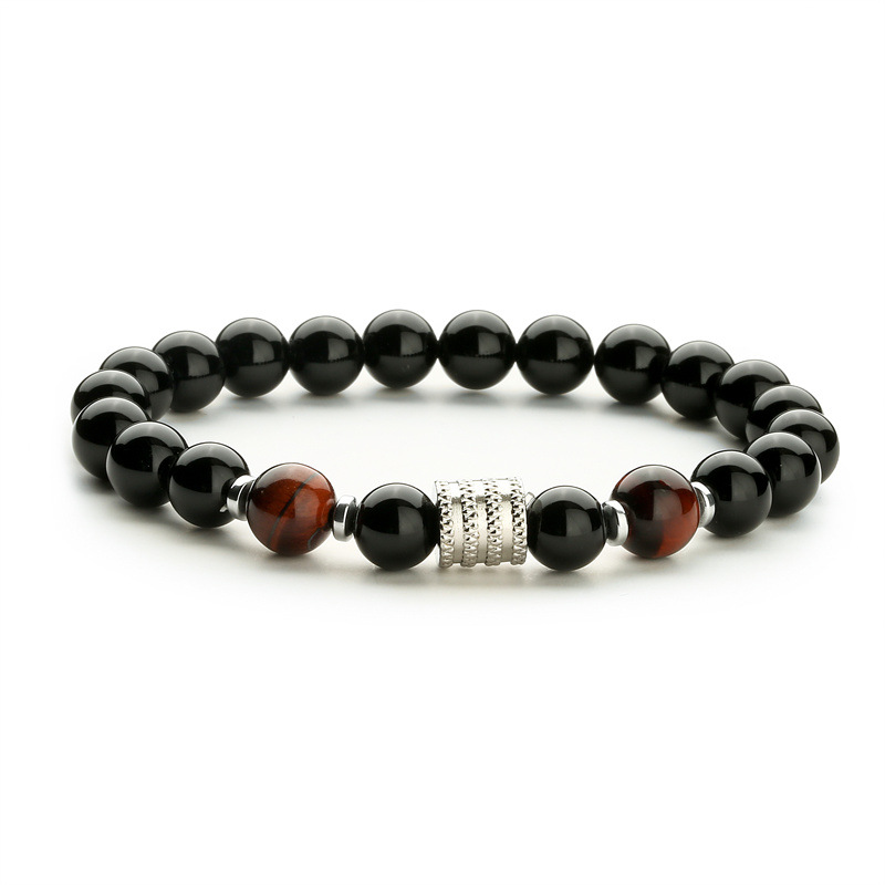 Nueva venta caliente transfronteriza de acero inoxidable ojo de tigre obsidiana cuentas negras brillantes pulsera de los hombres pulsera de piedra natural pulsera de los hombres y las mujeres