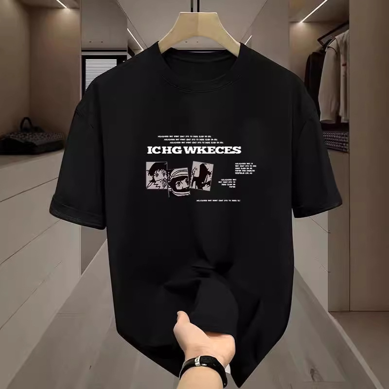 Men's T-Shirt Anime American Style High Street Short-Sleeve Ice Silk Cool Milk Silk T-Shirt Cross-Border Wholesale Cooling Sensation Men's T-Shirt Anime American Style High Street Short-Sleeve Ice Silk Cool Milk Silk T-Shirt Cross-Border Wholesale Cooling Sensation