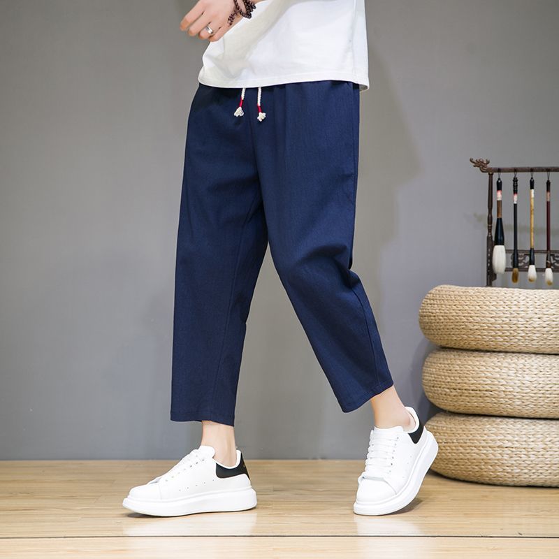 Chinese Style Linen Ankle-length Pants Men's Summer Thin Loose Straight Casual Pants Fashionable plus size Cotton and Linen Ankle-length Pants