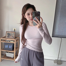 alo秋季新品莫代尔长袖打底衫女修身舒适休闲运动瑜伽圆领T恤上衣