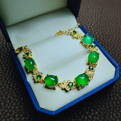 新款批发镶嵌玉髓手串手链玛瑙玉髓满绿手串女手链首饰工艺品|ru