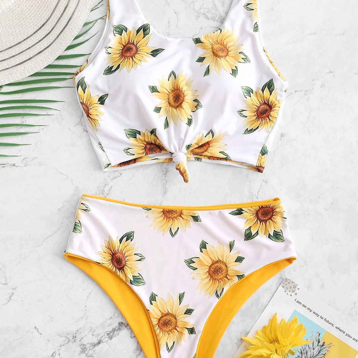 Factory wholesale swimwear foreign trade Europe and the United States new printed sunflower bikini split swimsuit women's sexy