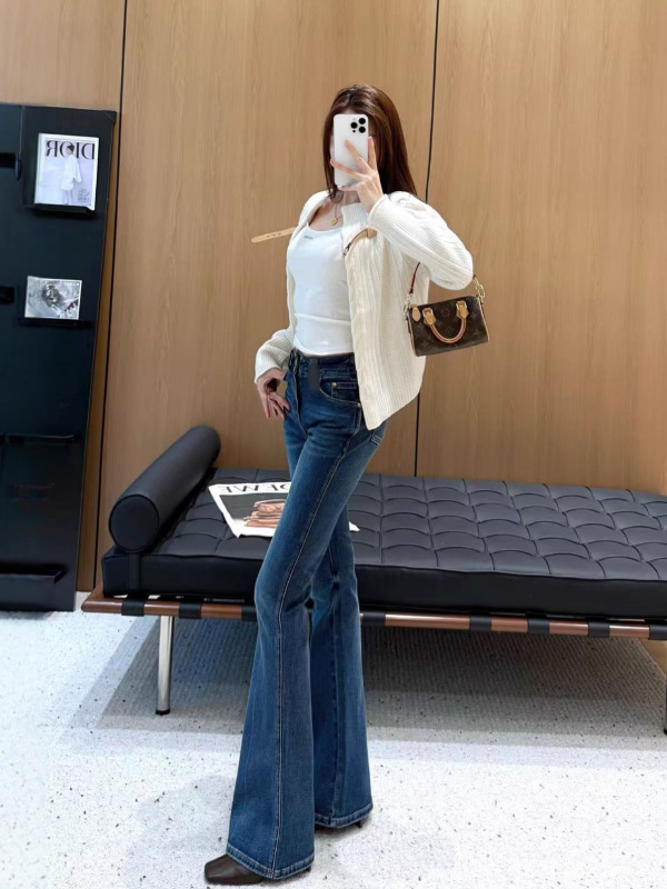 南油女装裤子批发2025秋老花微喇叭牛仔裤女美式复古辣妹垂感长裤|undefined