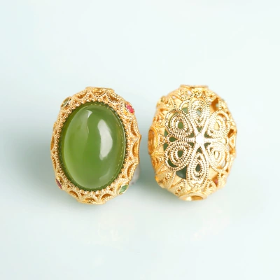 Zərgərlik ara hissələri | jadeite leaf through-hole ornament - jasper-oval-approximately-11mm-single