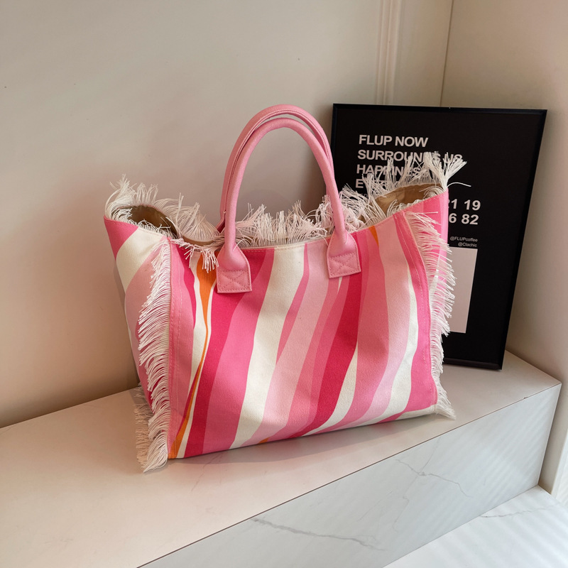 Cross-border Explosive Korean Letter Tassel Canvas Bag Large Capacity Bag Simple Commuter Student Shoulder Tote Bag