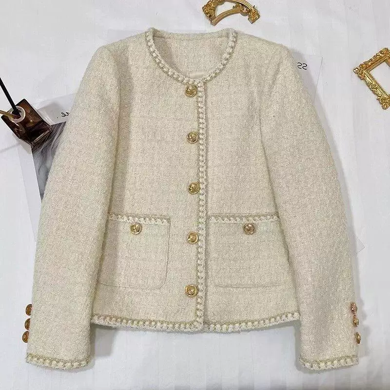 Демисезонная шерстяная куртка, в духе Chanel, французский стиль, с подкладкой, женская, Mi White, размеры S–XL