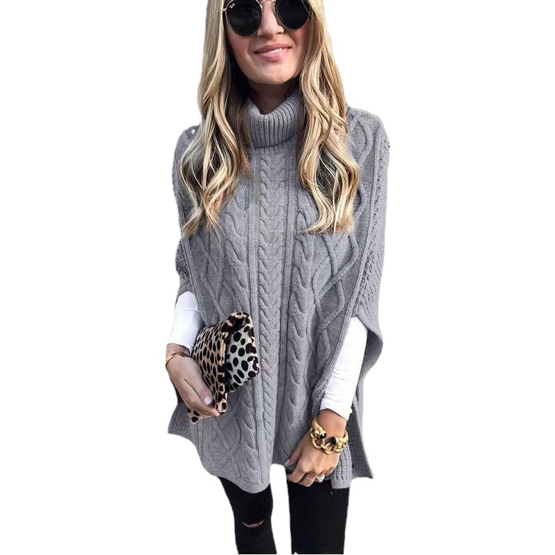 Suéter de Moda Urbana de Otoño Estilo Europeo y Americano, Cuello Alto, Color Sólido, Holgado, Elegante, Manga Larga para Mujer