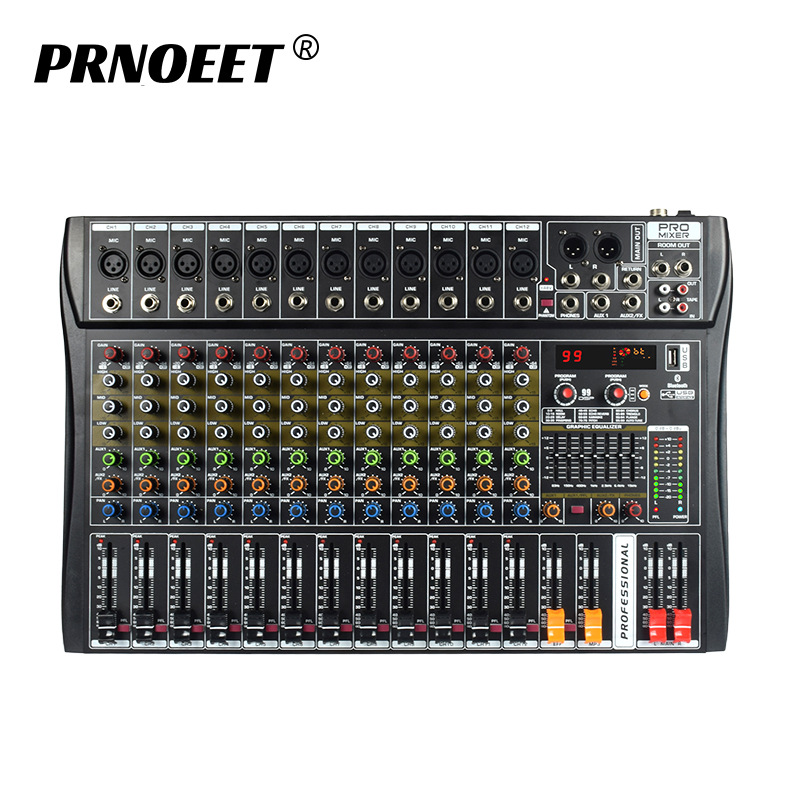 专业调音台12路直播蓝牙USB 酒吧舞台演出家用小型音响数字混音器