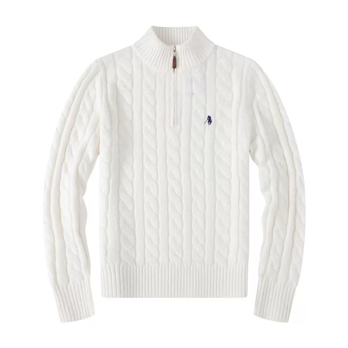 White sweater with zipper, with a zipper