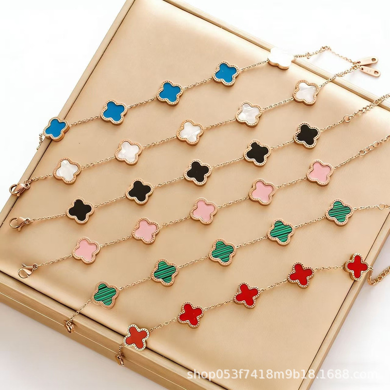 Vanzhis Same Style Rose Gold Four-Leaf Clover Bracelet for Women, Light Luxury and High-End Feel, 18K Non-Fading Jewelry, Factory Direct Sale Vanzhis Same Style Rose Gold Four-Leaf Clover Bracelet for Women, Light Luxury and High-End Feel, 18K Non-Fading Jewelry, Factory Direct Sale