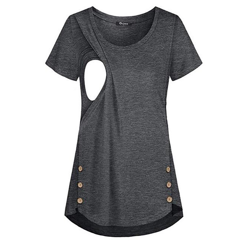 Summer T-shirt with a round collar for breastfeeding for pregnant
