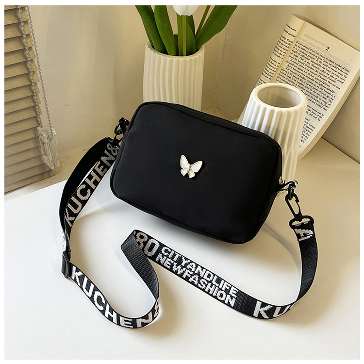 wholesale elegant butterfly simple small bag women's nylon cloth wide shoulder strap underarm bag casual shoulder solid color crossbody bag undefined