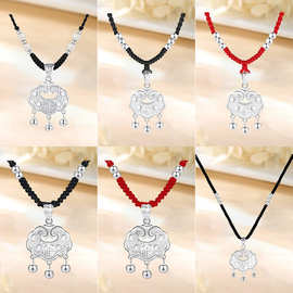 批发平安锁项链足银感国潮小众复古编绳新中式锁骨链饰品