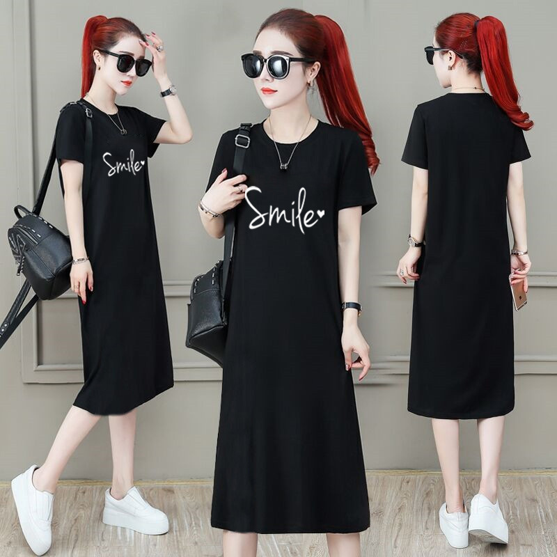 New 2024 Summer Thin Long Dress Slim Belly Covering Students Long Over-the-Knee T-Shirt Skirt Ins Women's Summer dress New 2024 Summer Thin Long Dress Slim Belly Covering Students Long Over-the-Knee T-Shirt Skirt Ins Women's Summer dress