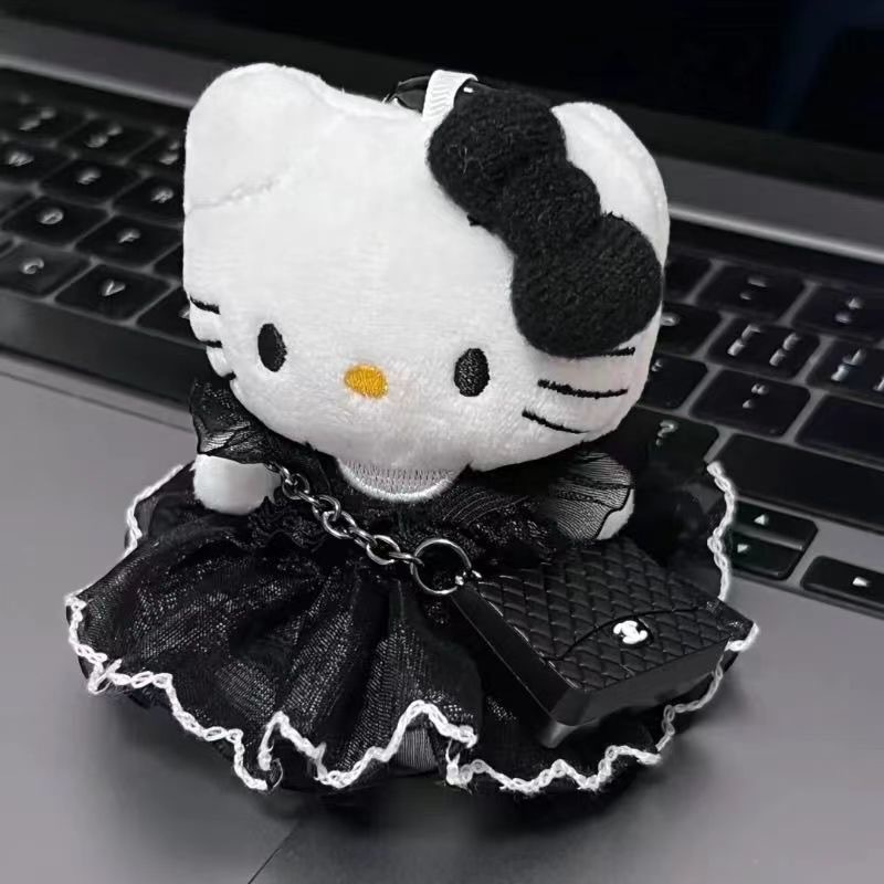 黑色草帽kitty帽宝宝挂件爱心扣公仔玩偶可爱赫本风挂饰钥匙扣|undefined