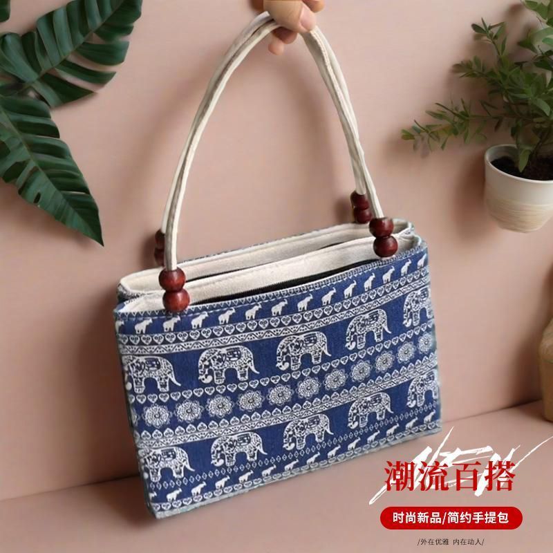 新しいエスニックスタイルハンドバッグゴールドシルク両面刺繍カジュアルキャンバスバッグファッショナブルで多用途な通勤クロスボディバッグ|undefined