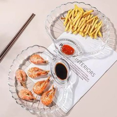 新款贝壳形分格饺子专用碟带蘸料格沙拉碗水果菜盘零食收纳多用盘