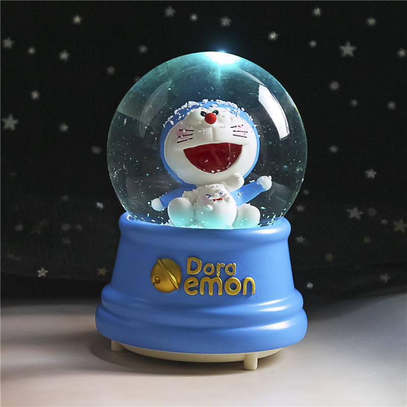 Nueva bola de cristal de mapache rosa pequeña, nieve, caja de música luminosa, luz nocturna, caja de música de regalo, artesanía de una pieza