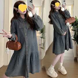 大码孕妇装胖孕妇连衣裙秋款孕妇装小个子宽松孕妇牛仔裙春秋