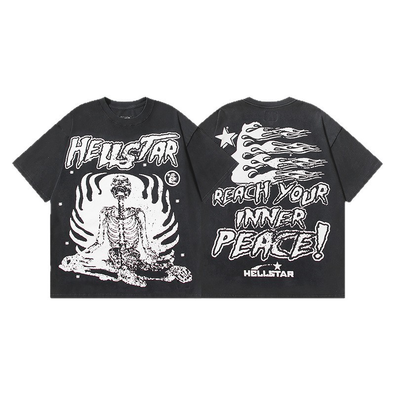 クロスボーダー Hellstar Tシャツ 2025年夏 欧米トレンドブランド レタープリント ゆったり半袖Tシャツ 男女兼用|undefined