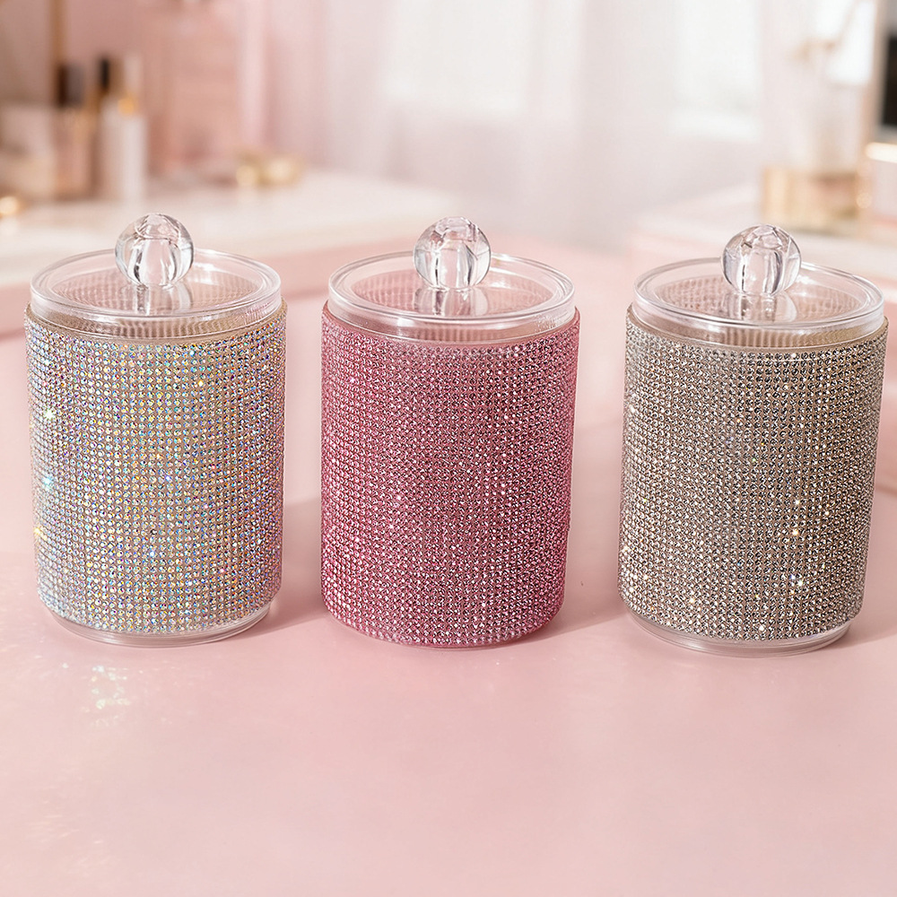 High-Looking New Diamond-Encrusted Cotton Swab Jar Storage Box Home Creative Kitchen Refrigerator with Lid and Diamond Storage Box