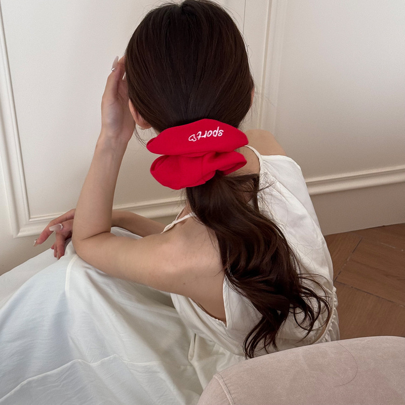 韓国ジュエリー 2025 新しい文字刺繍ハイエンドインテーストヘアバンド生地レトロポニーテールヘアアクセサリー|undefined